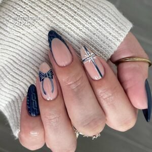 Navy Knit & Snow Bow